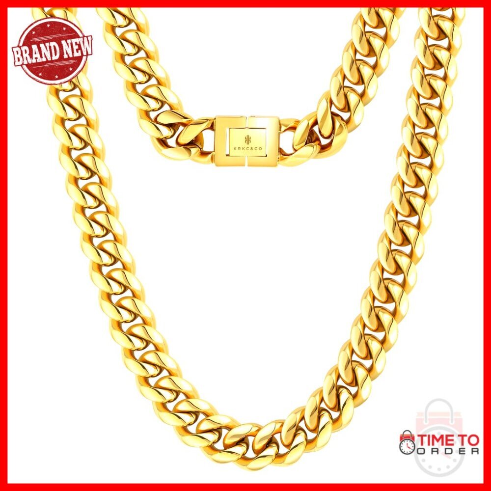 Stainless Steel Cuban Link Chain Necklace, 12mm Width, 24" Length, Durable Clasp